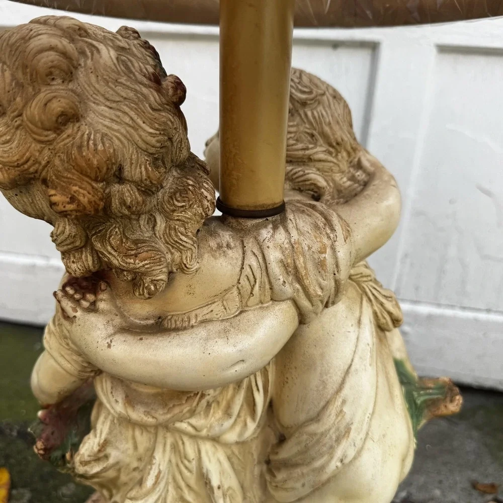 Vintage Cherub Figural Table‎ Lamp Chalkware Grapes Motif w/ Shade Untested